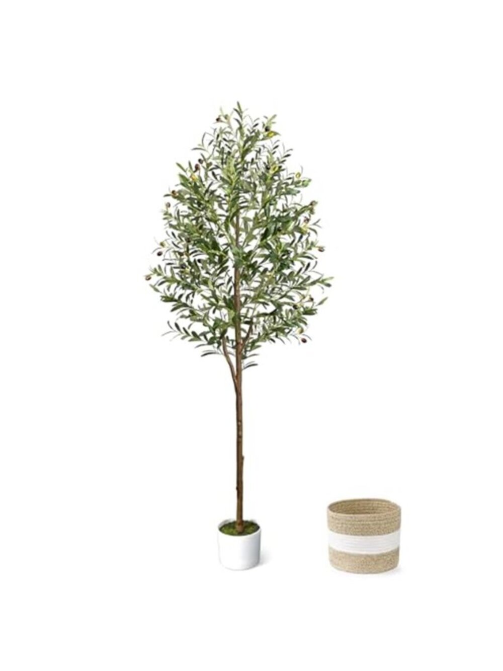 6FT Artificial Olive Tree - Indoor Tall Faux Olive Trees with Planter&Basket,